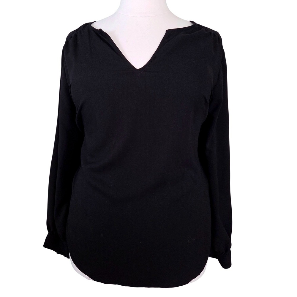Torrid Harper Black Georgette Pullover Blouse Split V-Neck Long Sleeve Plus Sz 3